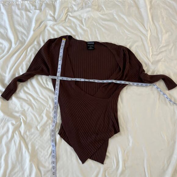 Retro Y2K Brown Wrap Ribbed Sweater Top Wmns M Cottagecore Goblincore - Picture 7 of 7